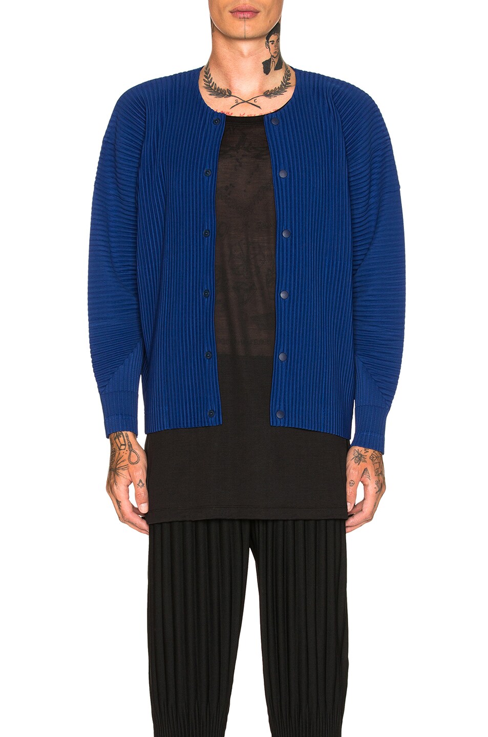 Image 1 of Homme Plisse Issey Miyake Pleated Cardigan in Dark Forest Blue