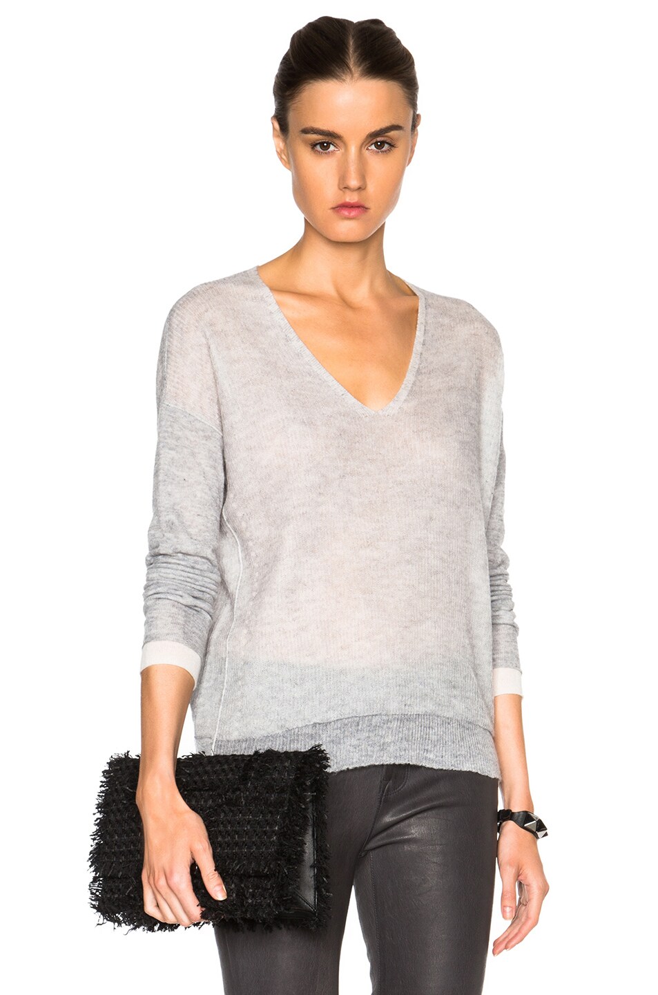Image 1 of Inhabit Cashmere Double Layer V-Neck Sweater in Felt Ivory
