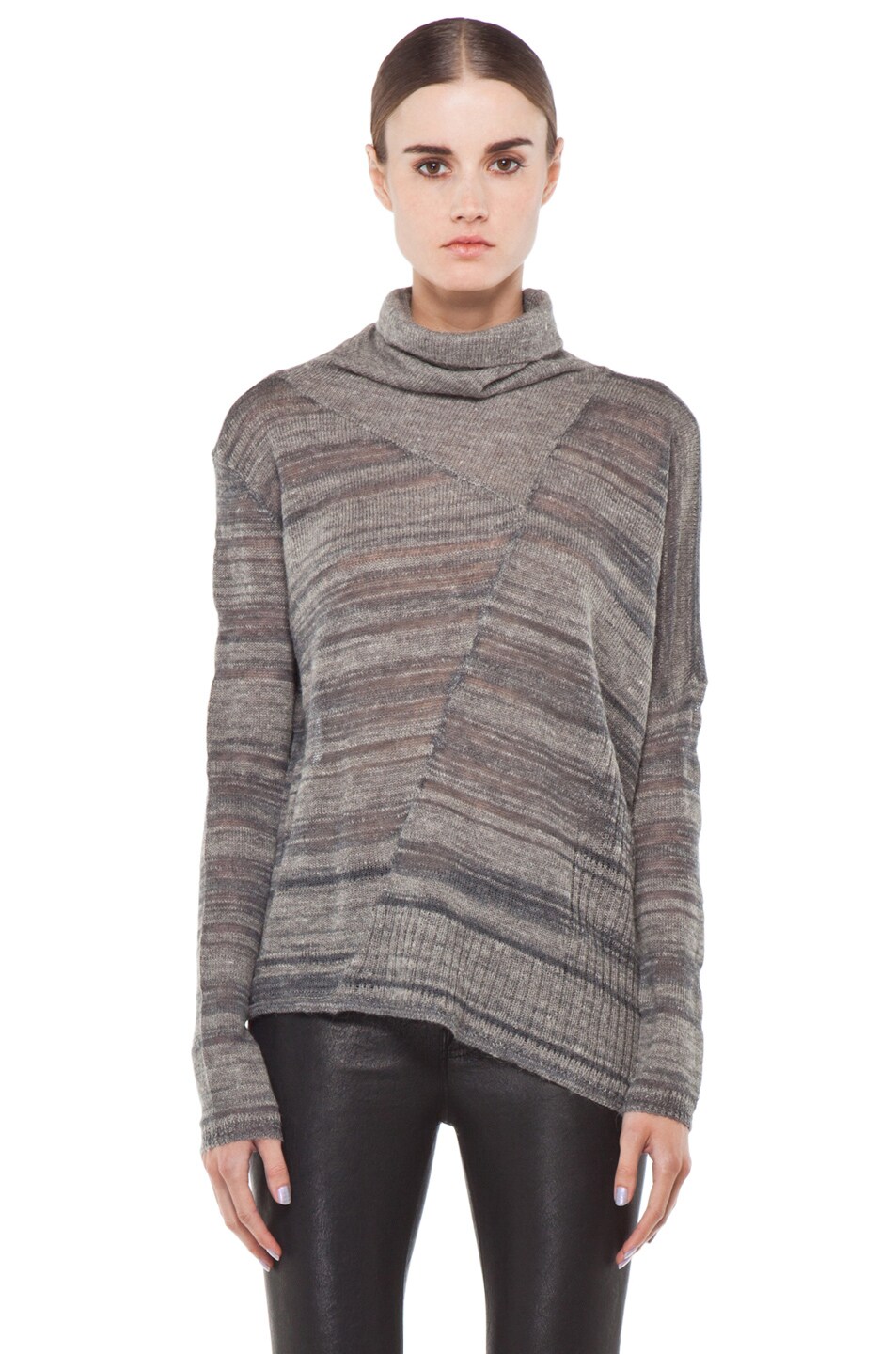 Image 1 of Inhabit Broken Stripes V Neck Sweater in Titanium