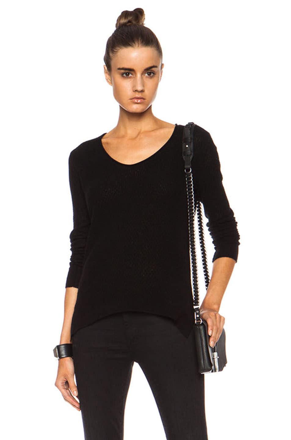 Image 1 of Inhabit Cashmere Lace V Neck Cashmere Sweater in Black