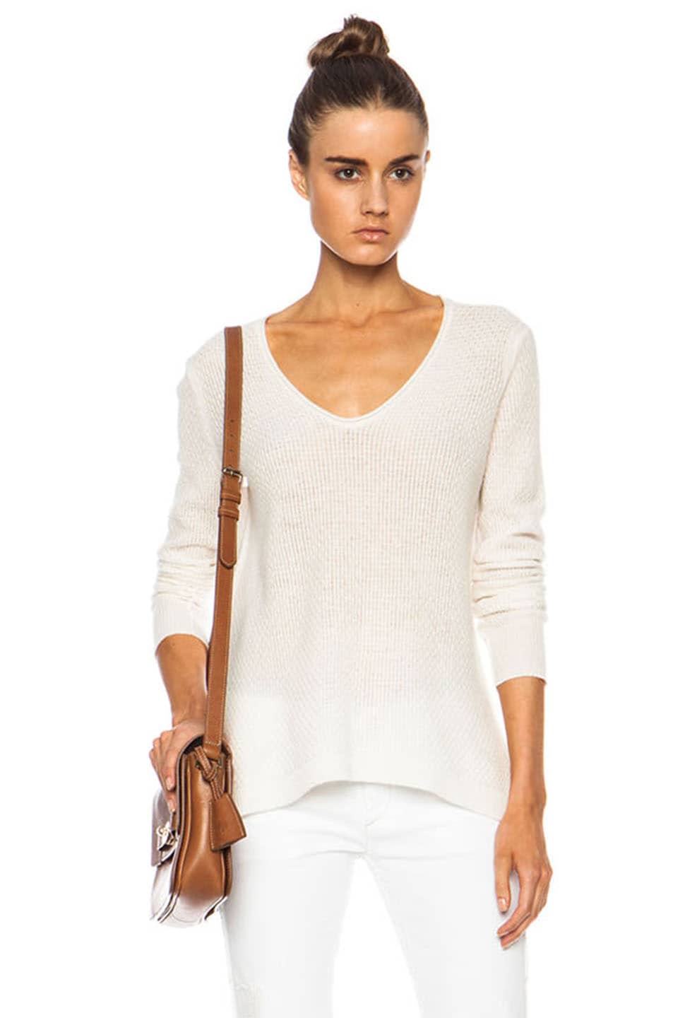 Image 1 of Inhabit Cashmere Lace V Neck Sweater in Ivory