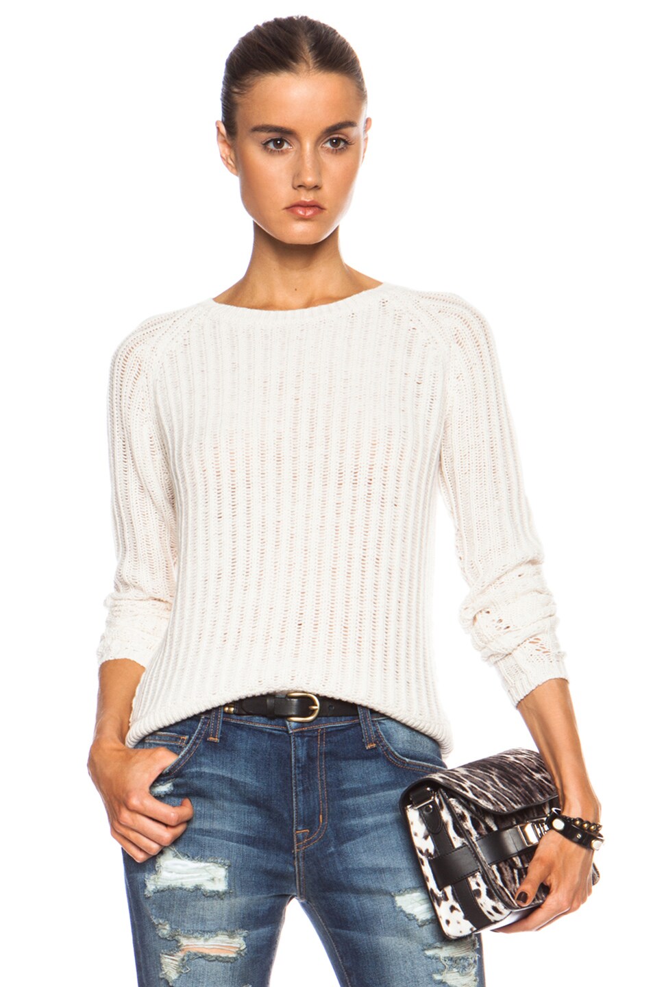 Image 1 of Inhabit Ribbed Crew Cashmere Sweater in Ivory