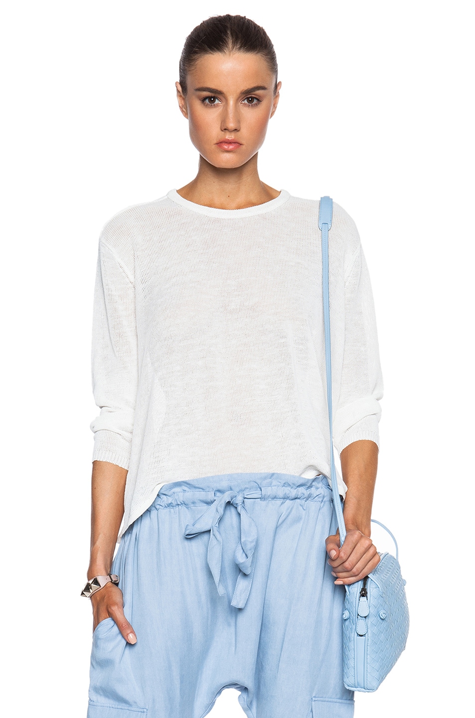 Image 1 of Inhabit Drapy Linen Crew Sweater in White