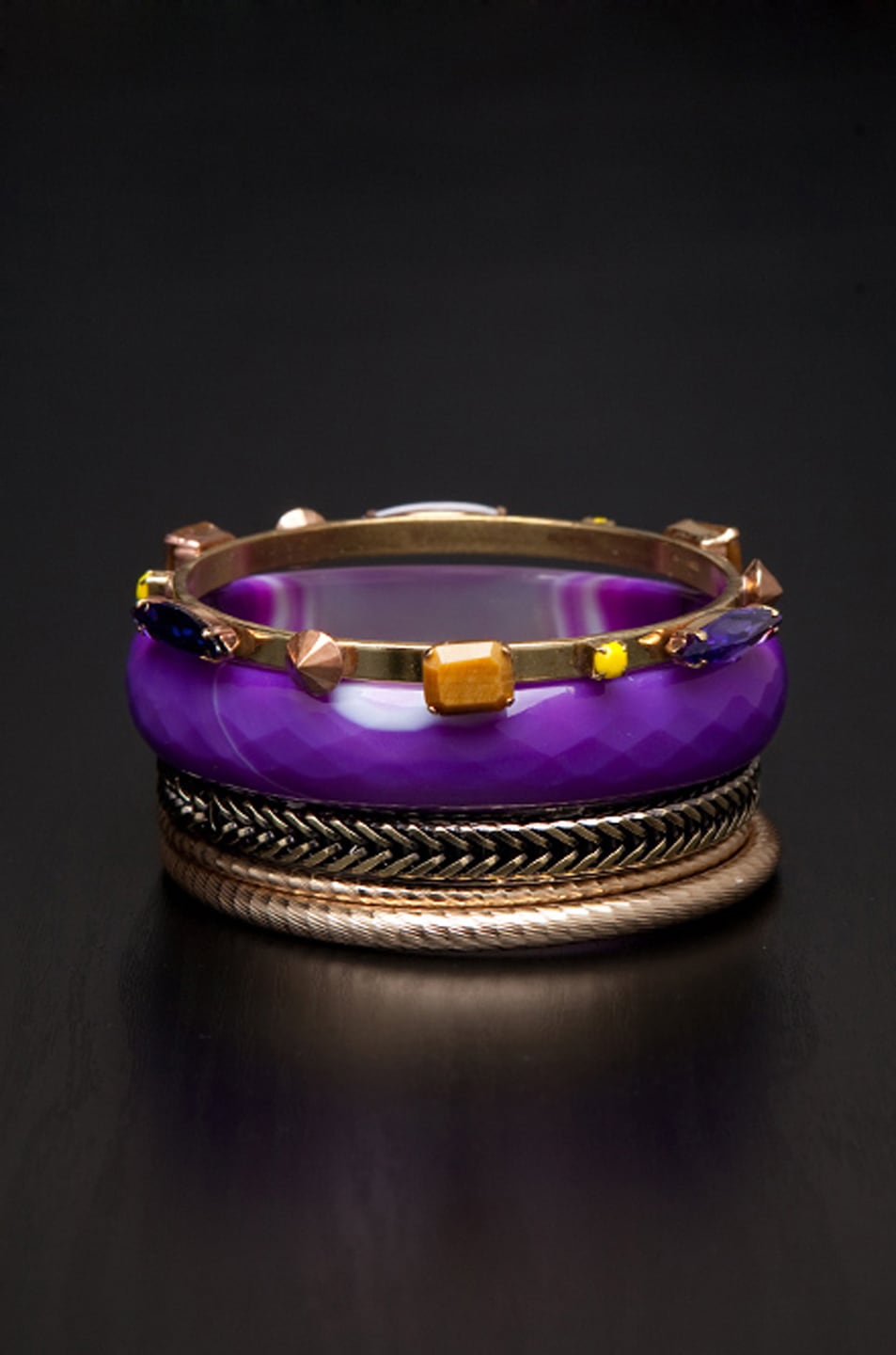 Image 1 of Iosselliani Mixed Set of Bracelets in Purple & Gold