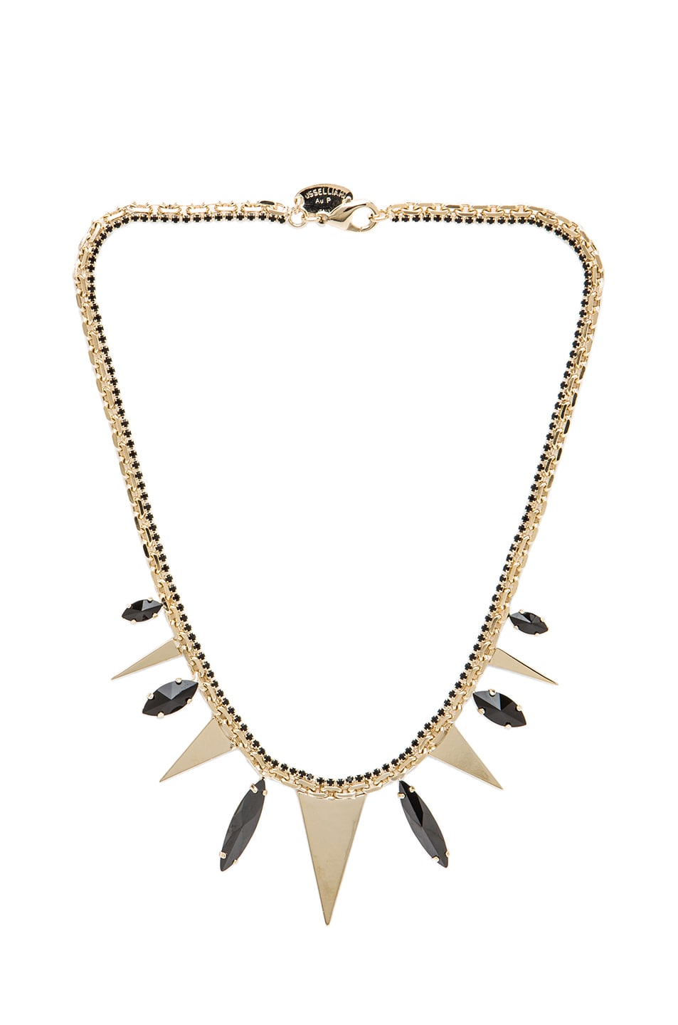 Image 1 of Iosselliani Black Zirconia & Triangles Antique Brass Necklace in Multi