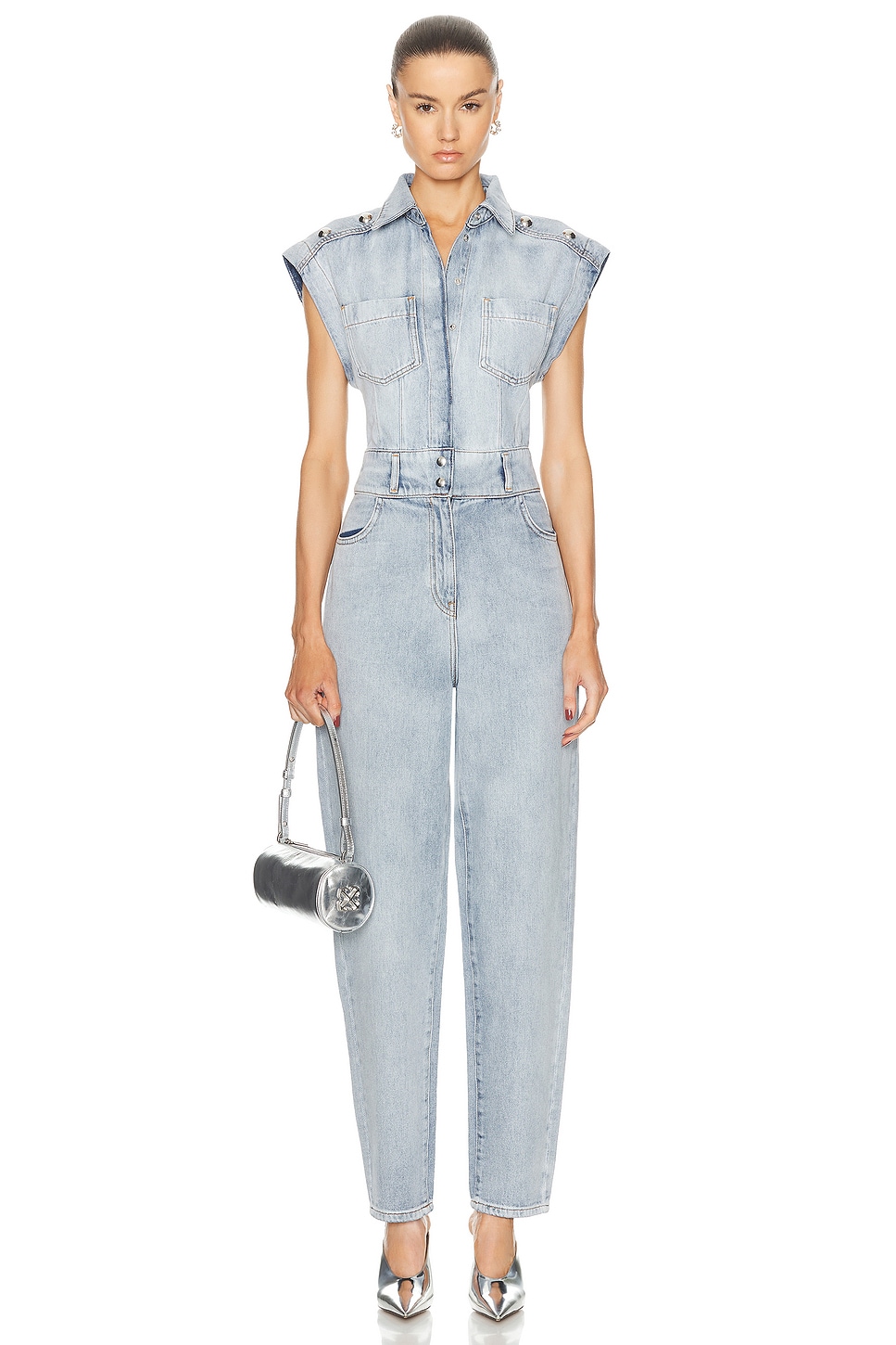 Image 1 of IRO Firat Collared Button Up Jumpsuit in Blue Washed