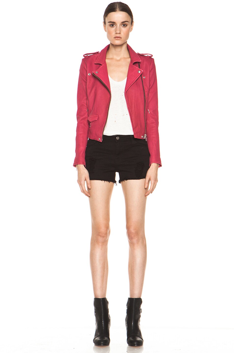 Iro Ashville Leather Moto Jacket In Fuchsia Fwrd Image 6 Of Iro Ashville Leather Moto Jacket In Fuchsia