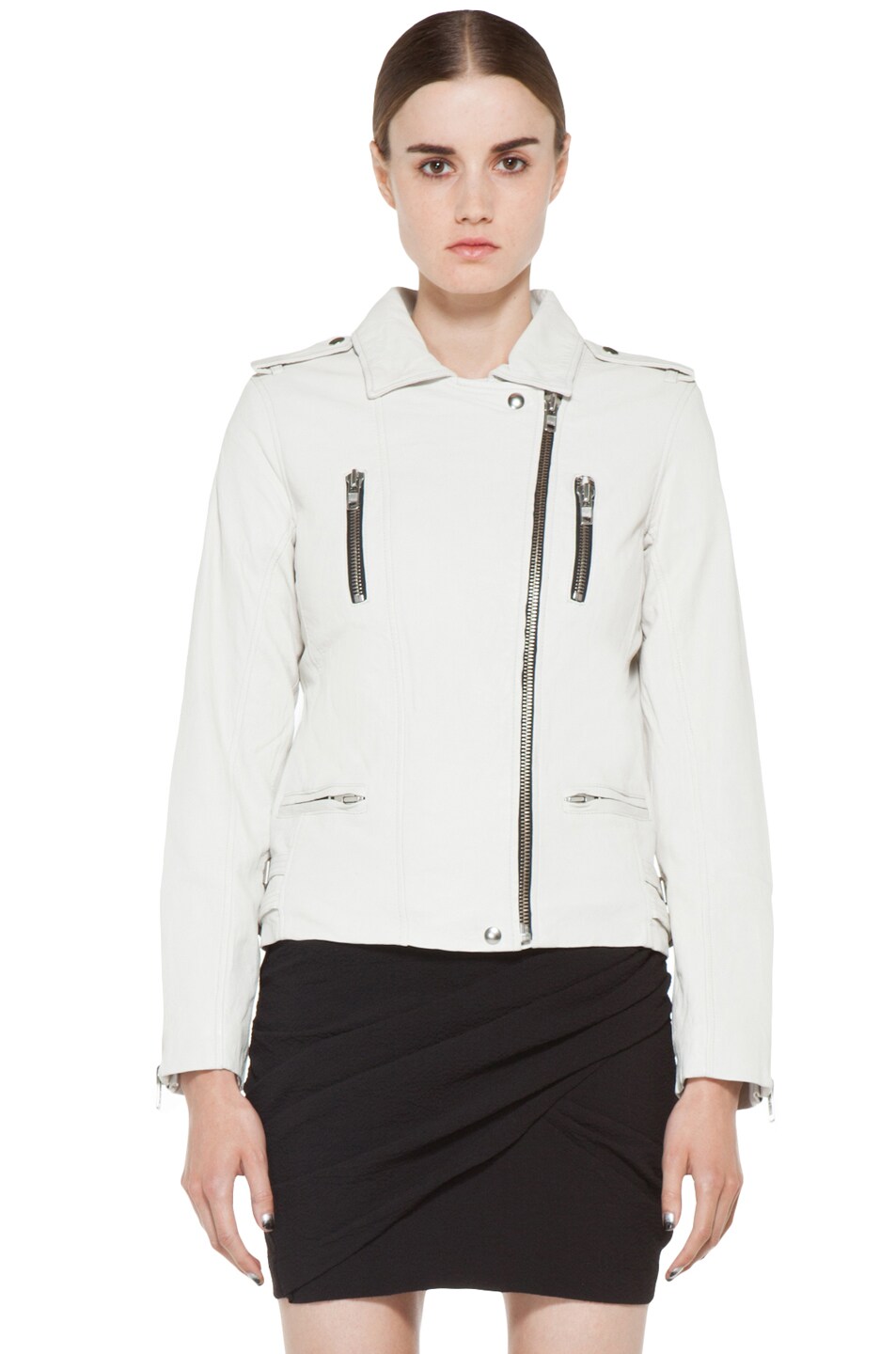Image 1 of IRO Anabela Leather Moto Jacket in White
