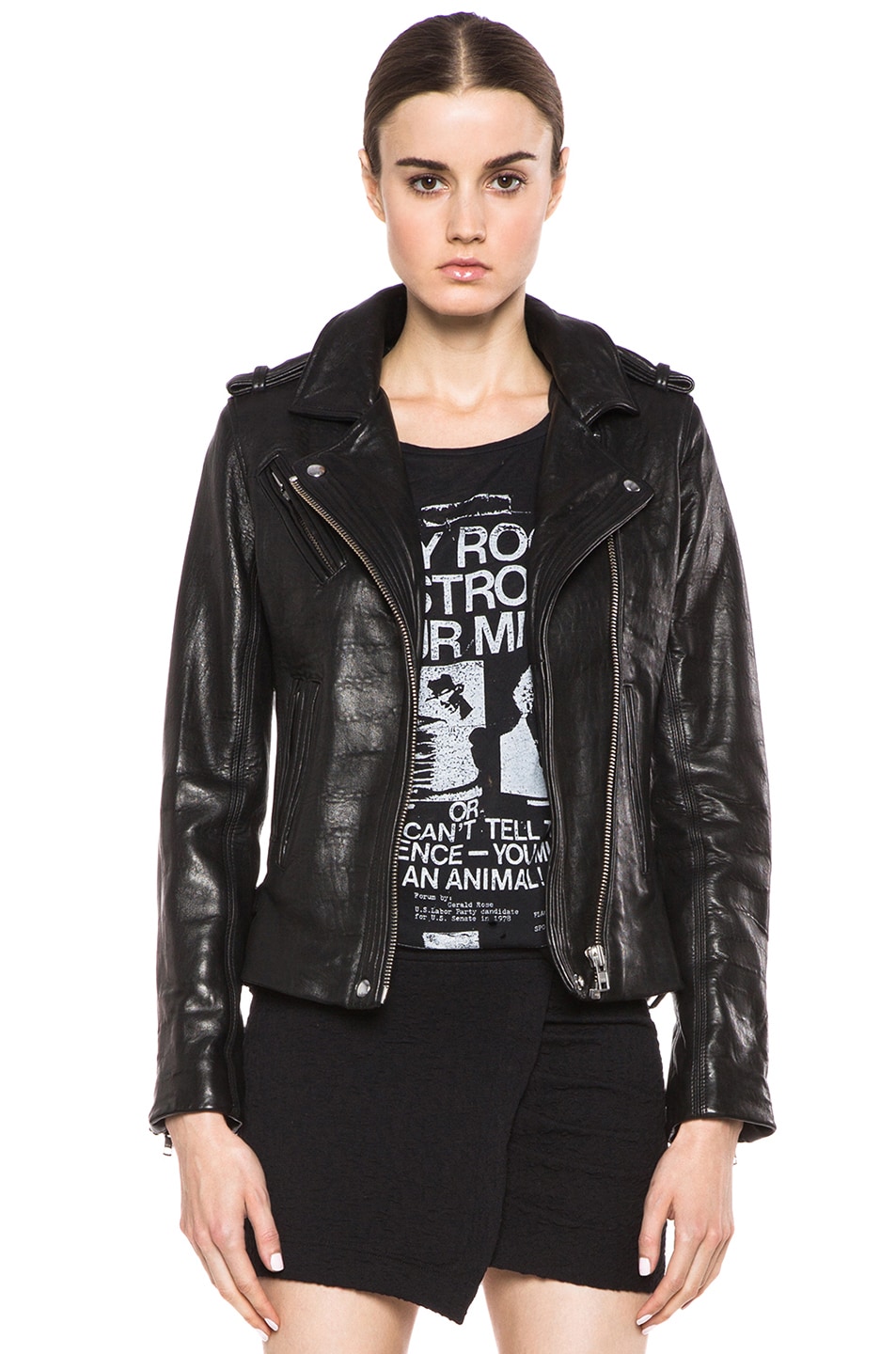 Image 1 of IRO Jarah Leather Jacket in Noir