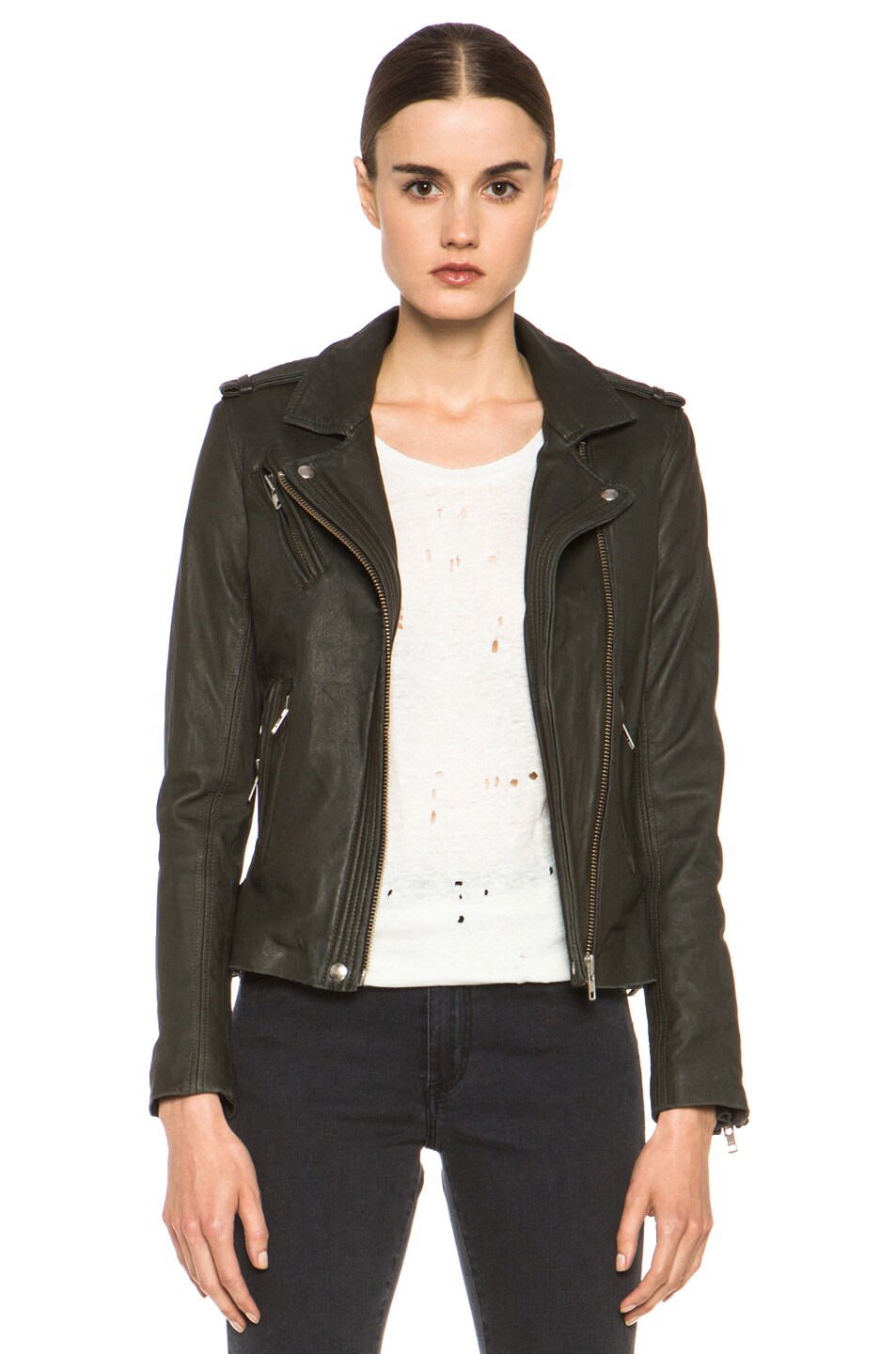 Image 1 of IRO Han Leather Jacket in Gris Souris