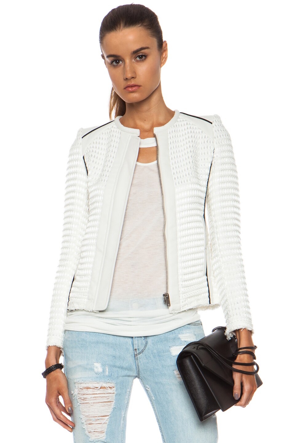 Image 1 of IRO Giana Black Contrast Cotton-Blend Jacket in Ecru
