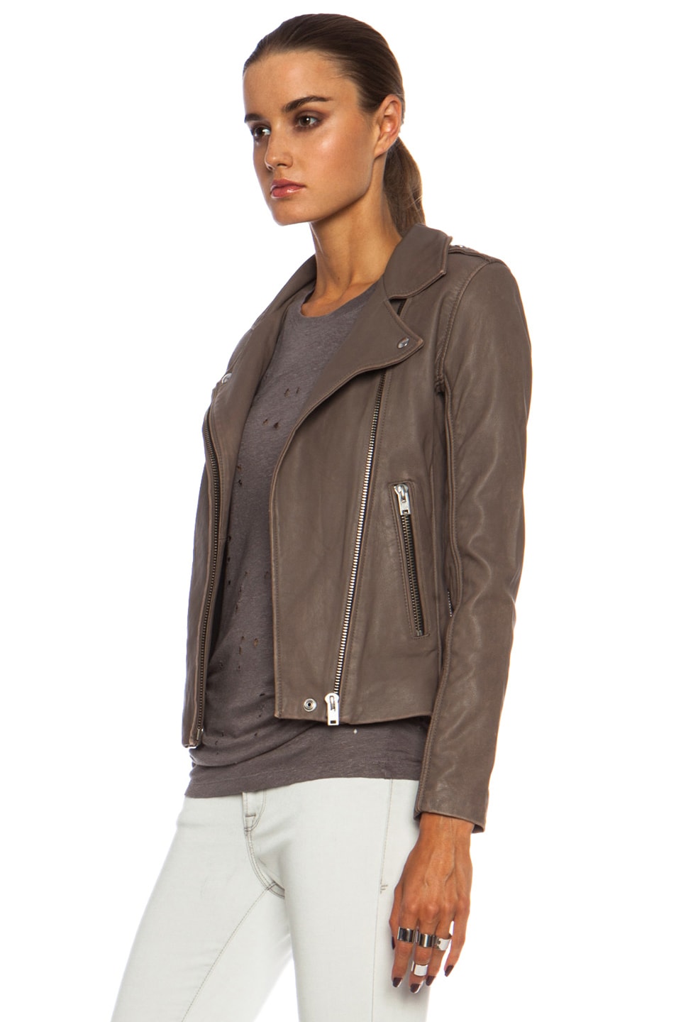 Iro Tara Leather Moto In Dark Brown Fwrd Image 3 Of Iro Tara Leather Moto In Dark Brown