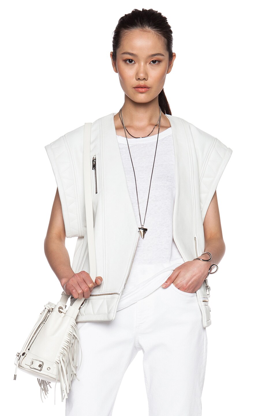 Image 1 of IRO Jacy Leather Vest in Off White
