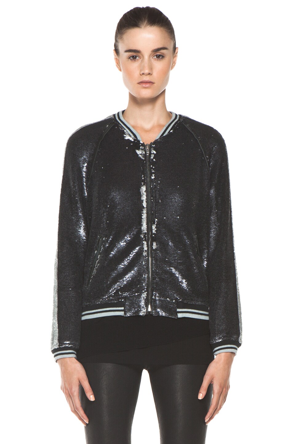 IRO Queeny Sequin Bomber Jacket in Noir Gris | FWRD