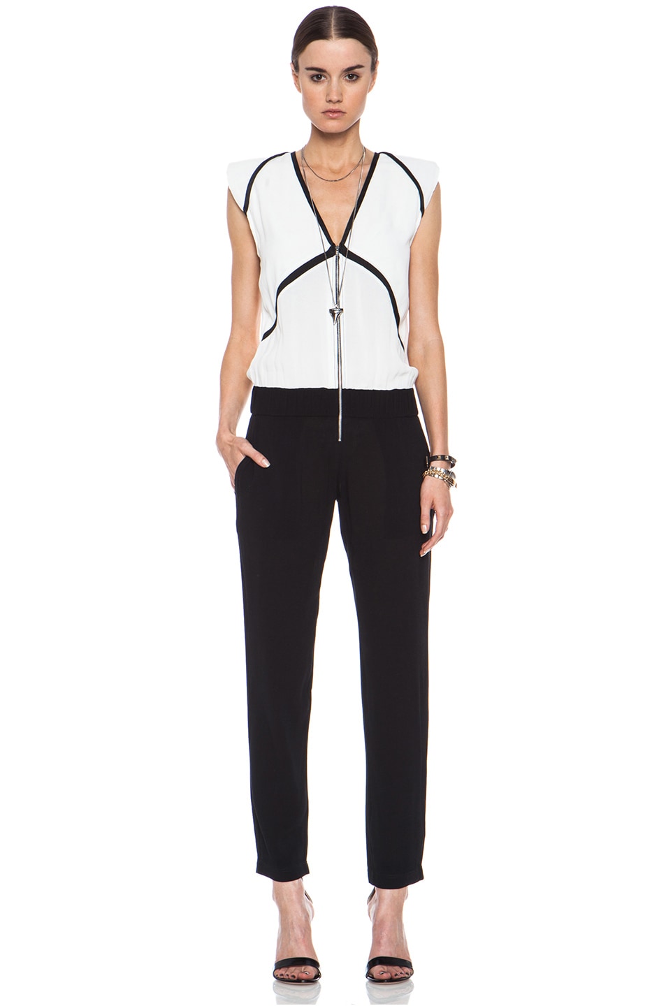 Image 1 of IRO Carlee Rayon Jumpsuit in White & Black