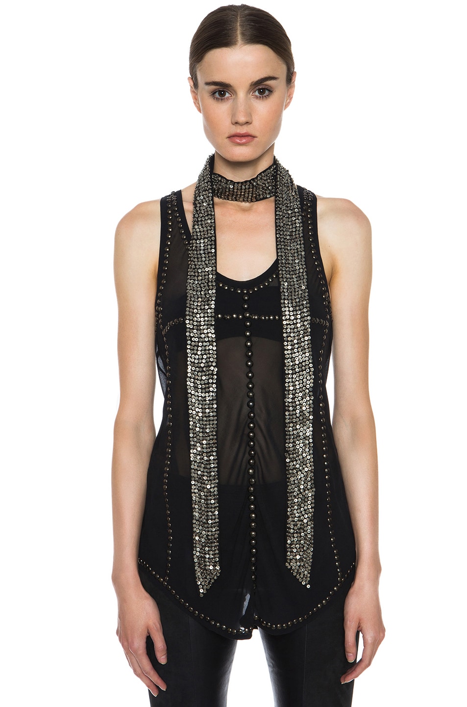 Image 1 of Isabel Marant Pulse Silk & Brass Embellished Scarf in Black