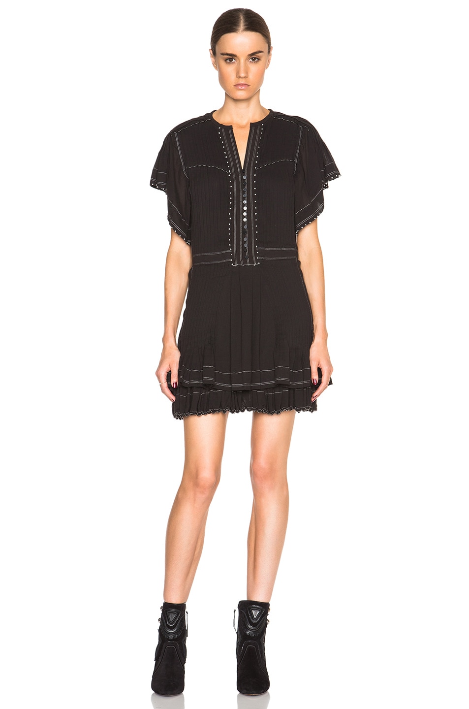 Image 1 of Isabel Marant Ral Pleated Cotton Crepe Dress in Black