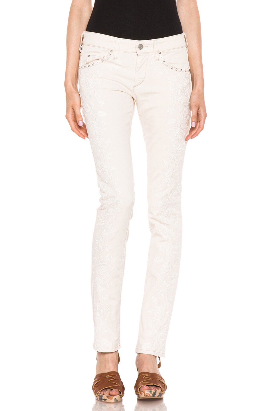Image 1 of Isabel Marant Galix Embroidered Jean in Pale Shaw