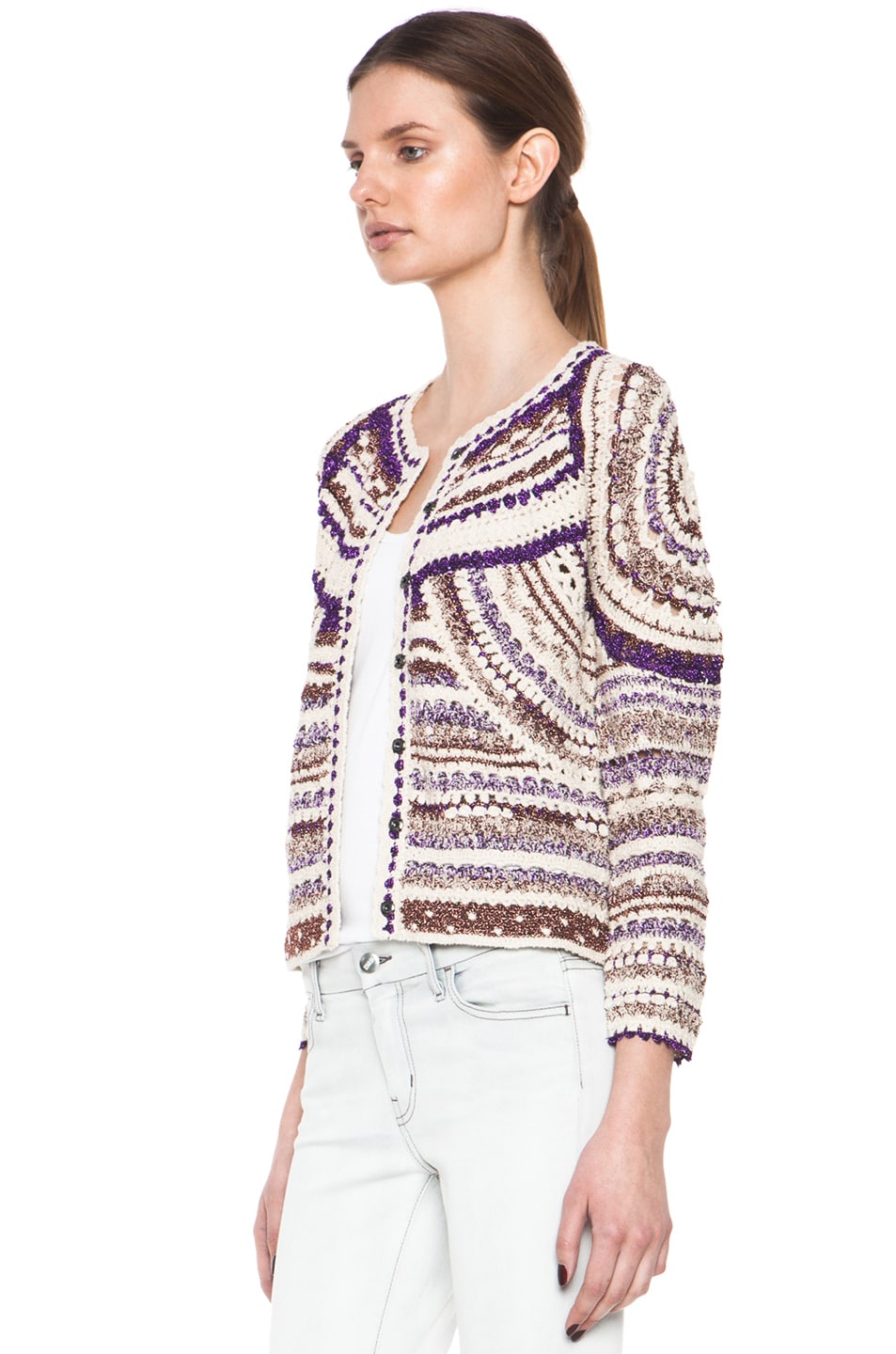 Isabel Marant Weston Lurex Cotton Crochet Cardigan in Violet FWRD