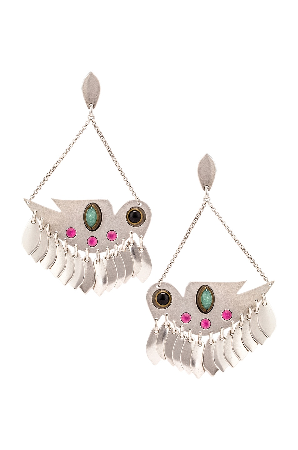 Image 1 of Isabel Marant Bird Chandelier Earrings in Fuchsia & Silver