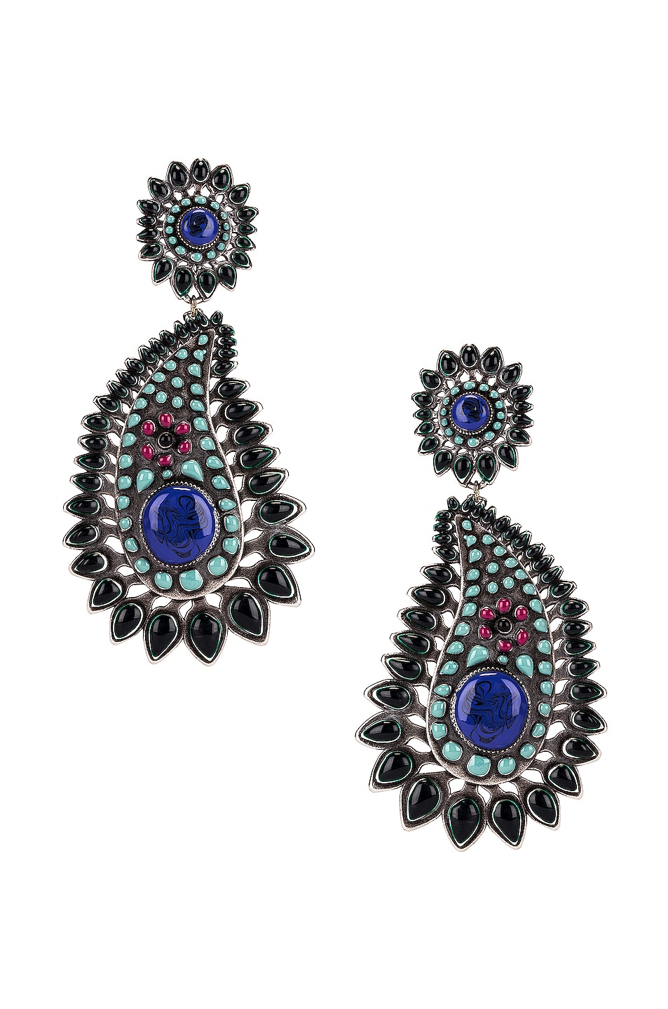 Image 1 of Isabel Marant Paisley Earrings in Green & Silver