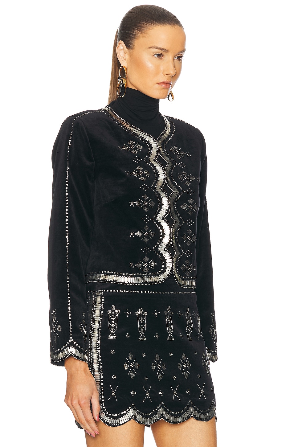 Isabel Marant Hady Embroidered Velvet Jacket In Black & Silver
