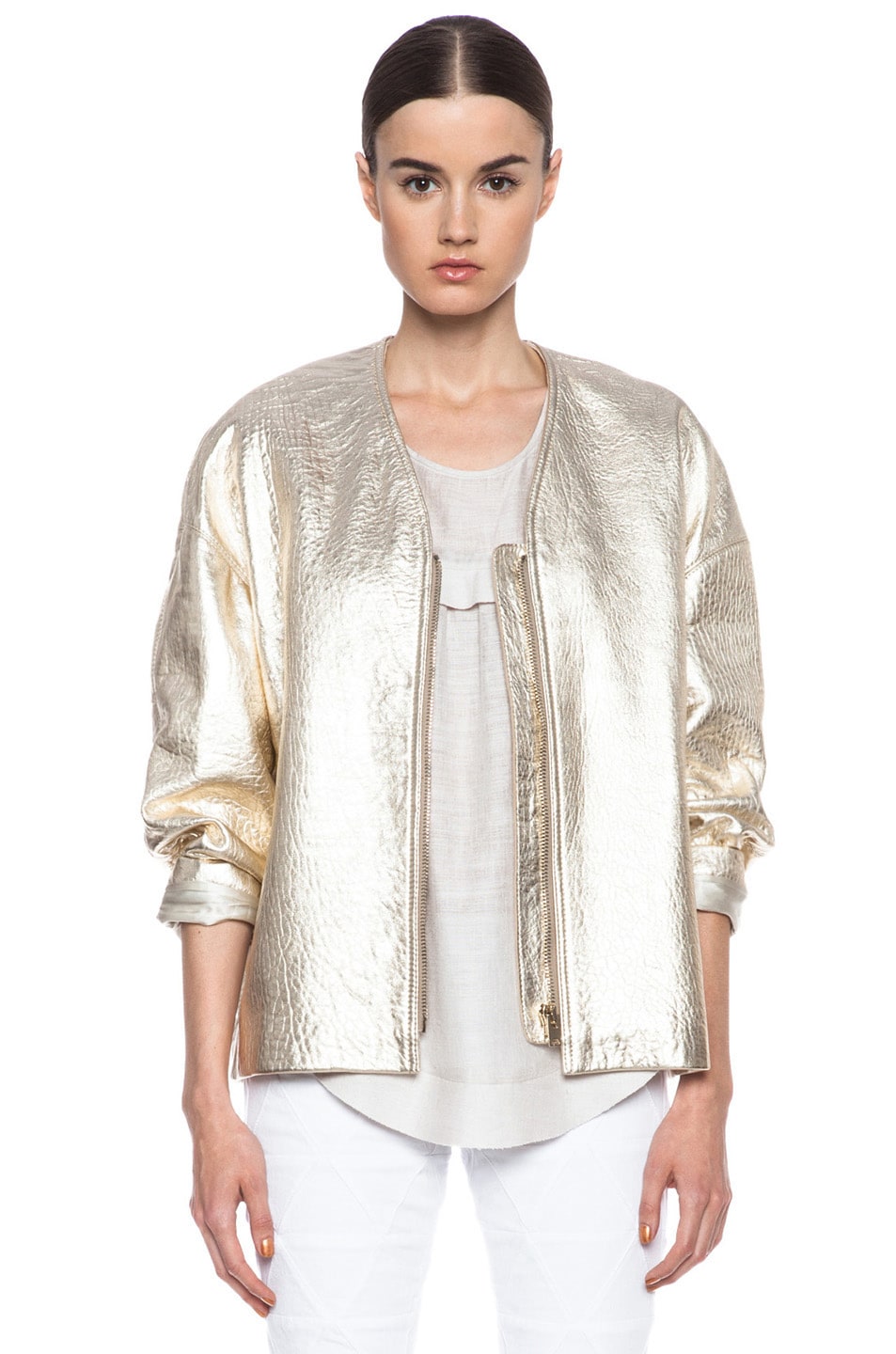Image 1 of Isabel Marant Camelia Lambskin Leather Jacket in Gold