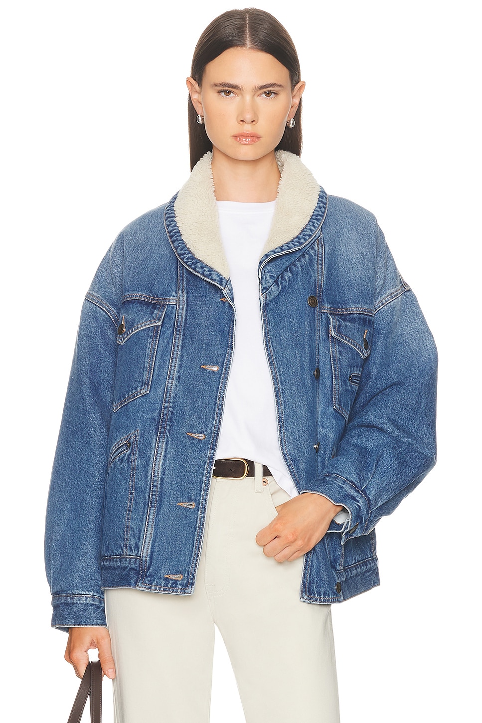 Isabel Marant Casual Jacket With Shearling Collar And Pockets In Blue