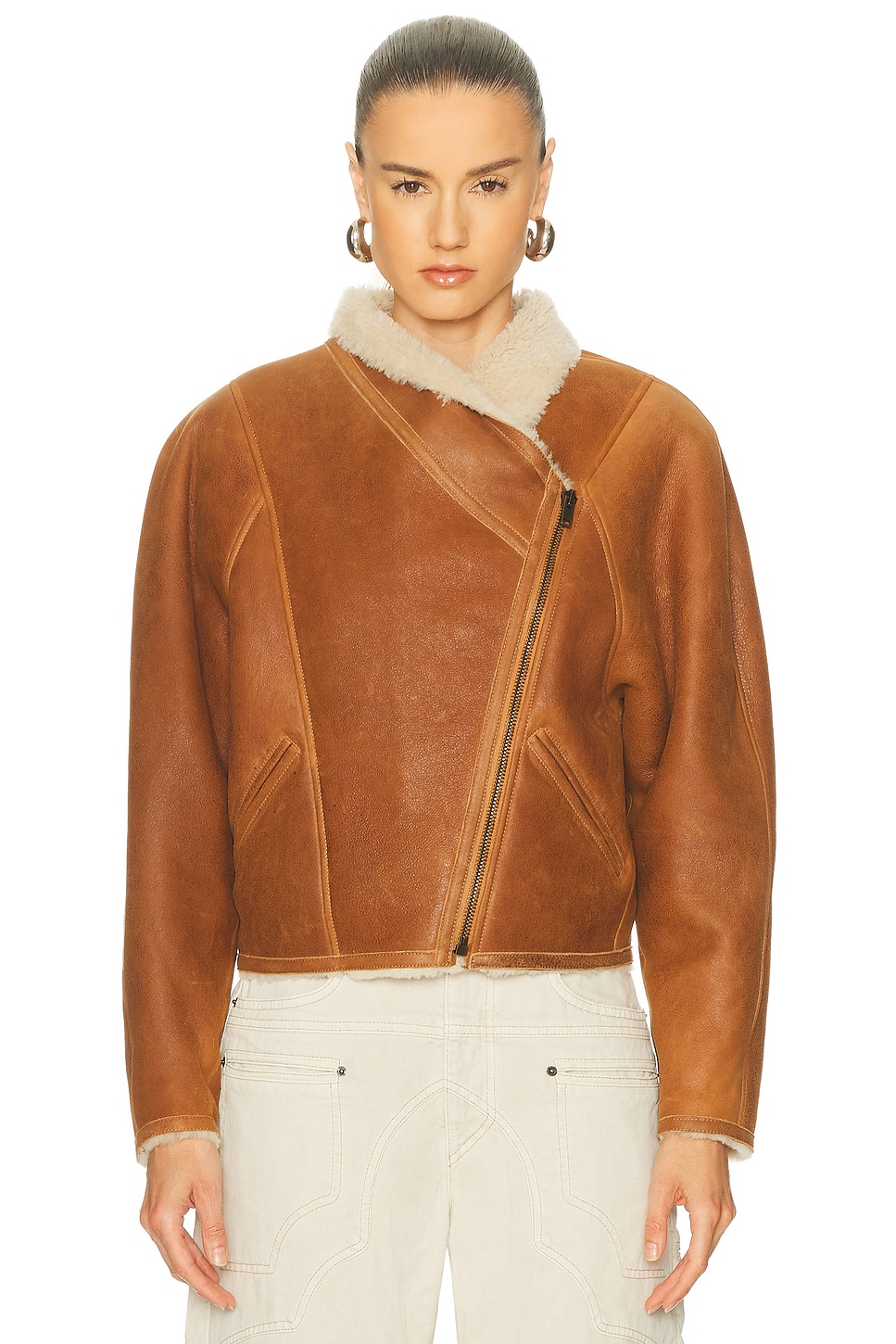 Isabel Marant Luxurious Shearling Leather Jacket With High Collar In Brown