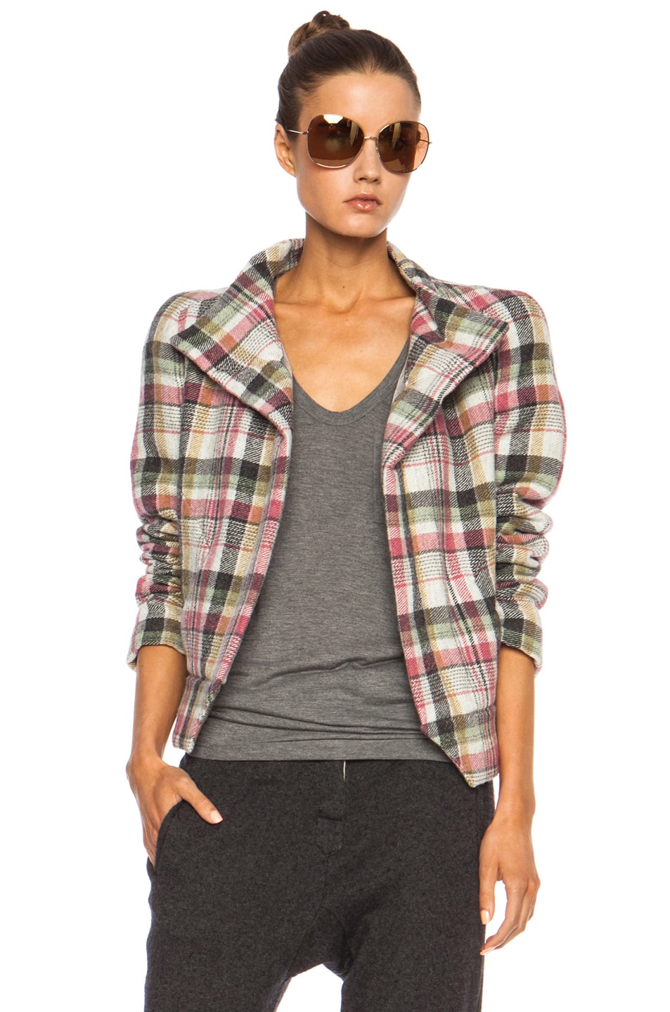 Image 1 of Isabel Marant Madoc Embroidered Check Linen-Blend Jacket in Pink