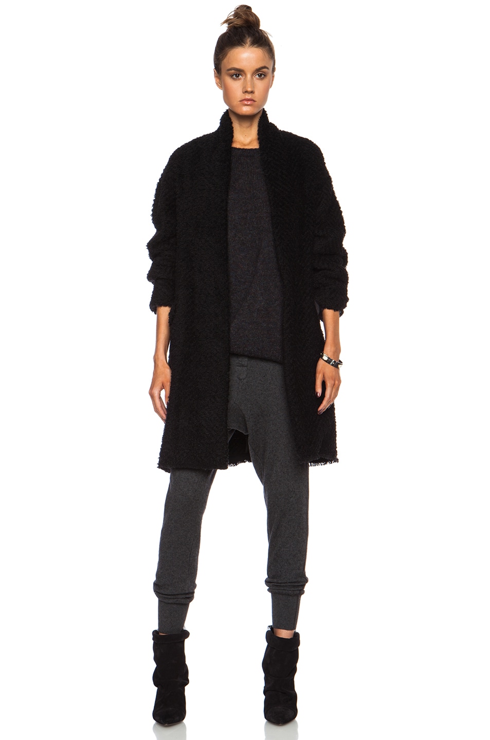 Image 1 of Isabel Marant Gabriel Herringbone Wool-Blend Coat in Black