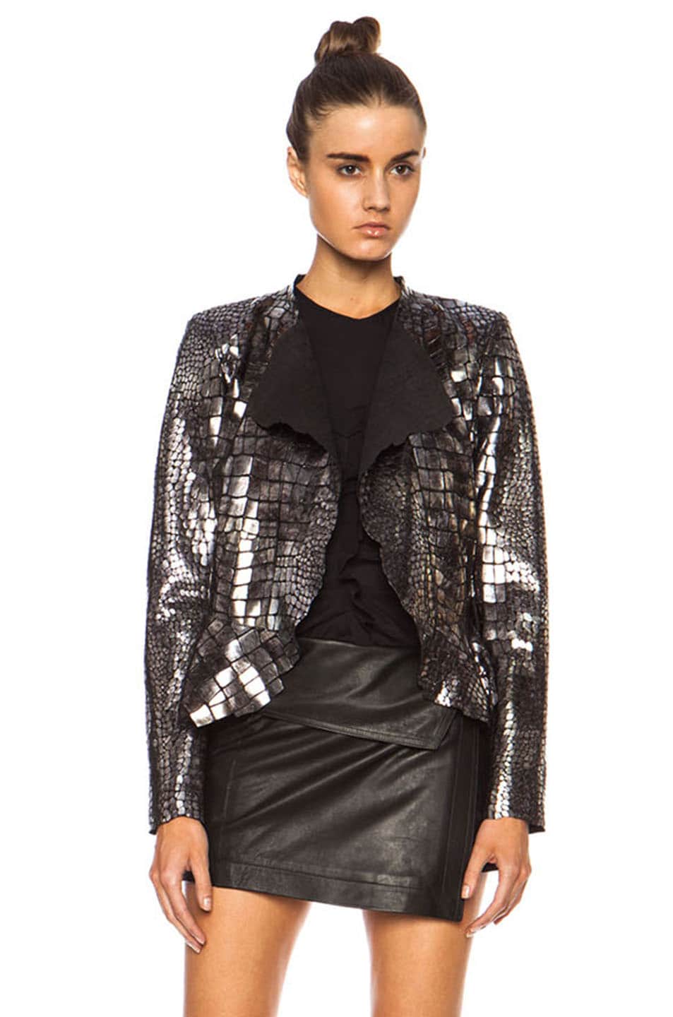 Isabel Marant Rami Shiny Leather Jacket in Silver | FWRD