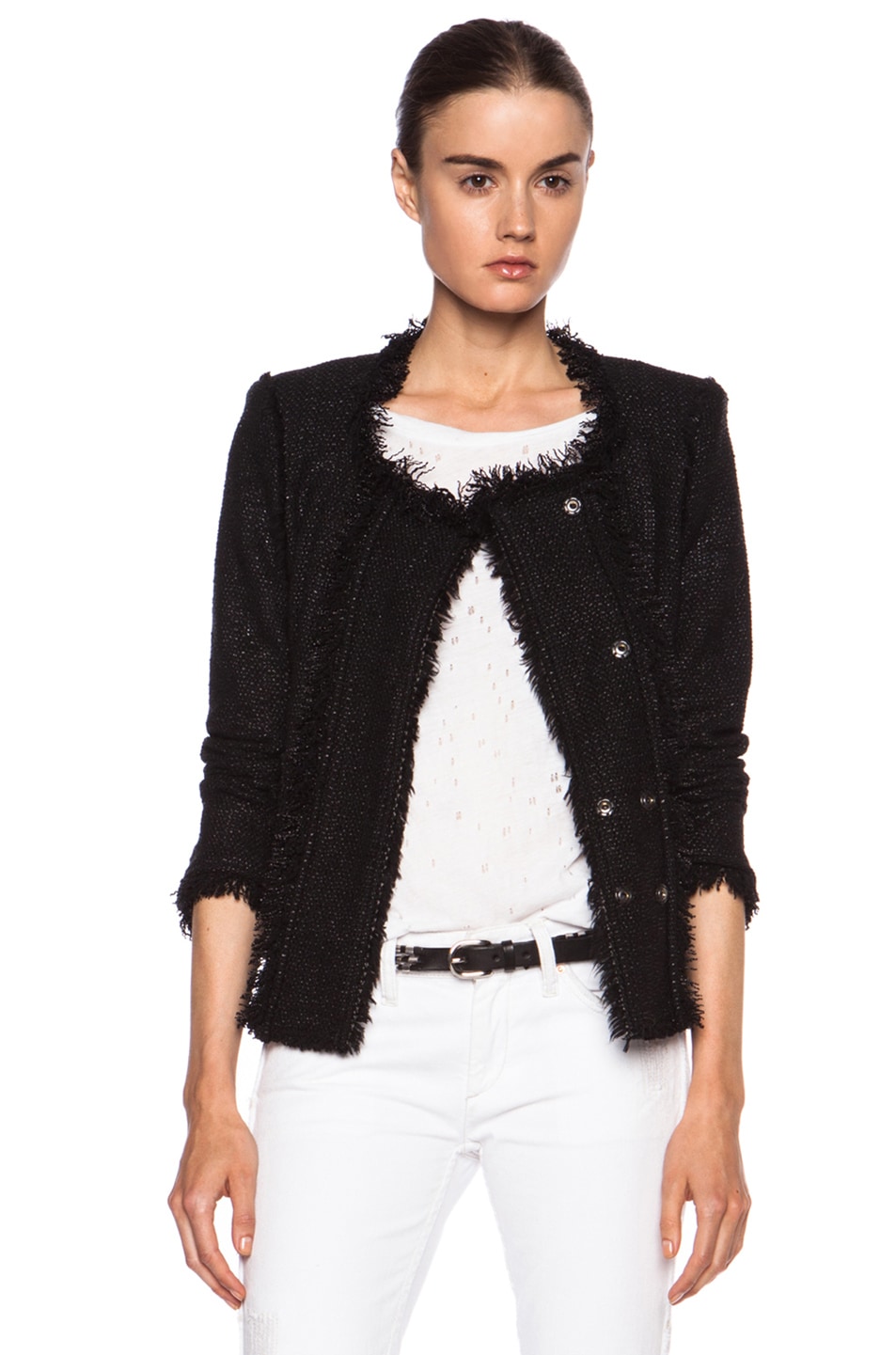 Image 1 of Isabel Marant Henrick Dark Cowens Cotton-Blend Jacket in Black