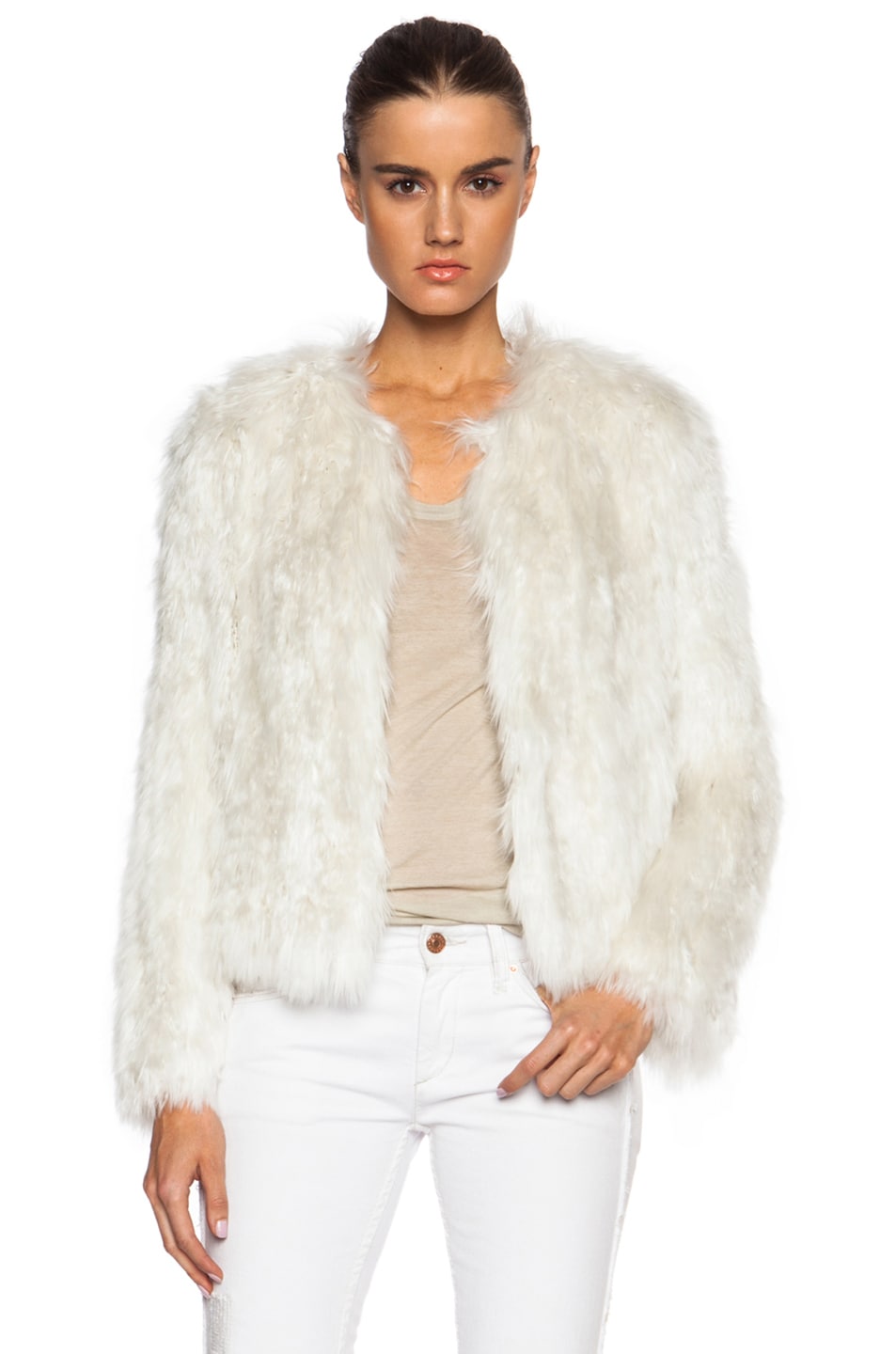 Image 1 of Isabel Marant Aggy Knitted Fur Jacket in Ecru