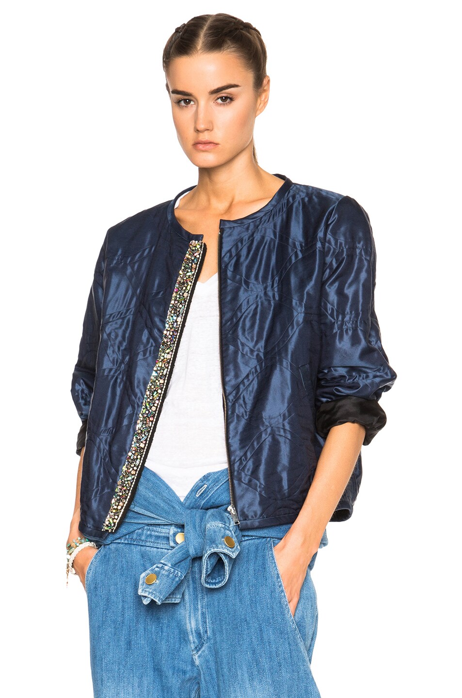 Image 1 of Isabel Marant Jady Quilt & Strass Bomber in Midnight