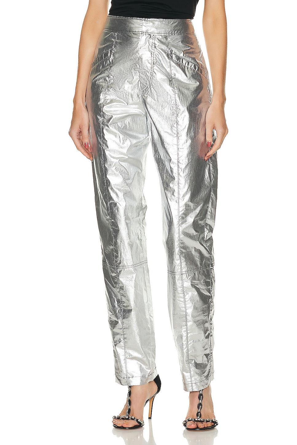 Image 1 of Isabel Marant Anea Coated Cotton Pant in Silver