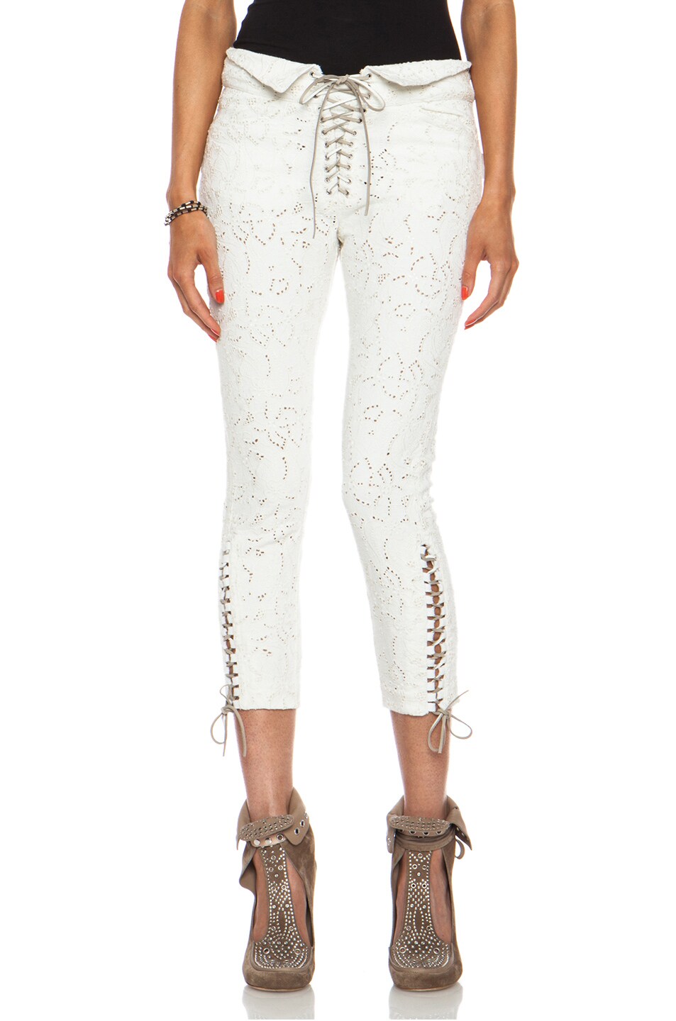 Image 1 of Isabel Marant Isola Embroidered Cotton-Blend Jeans in White