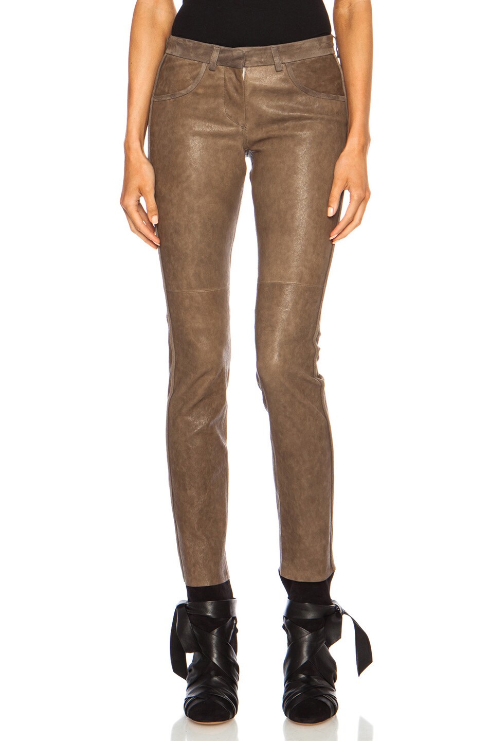 Image 1 of Isabel Marant Dana Stretch Leather Pant in Moleskin Brown