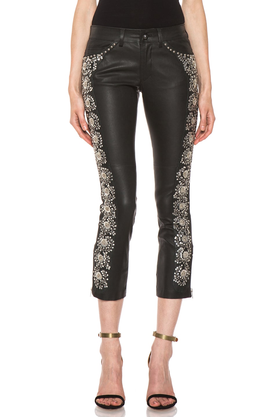 Image 1 of Isabel Marant Dobra Lambskin Embroidered Pant in Charcoal