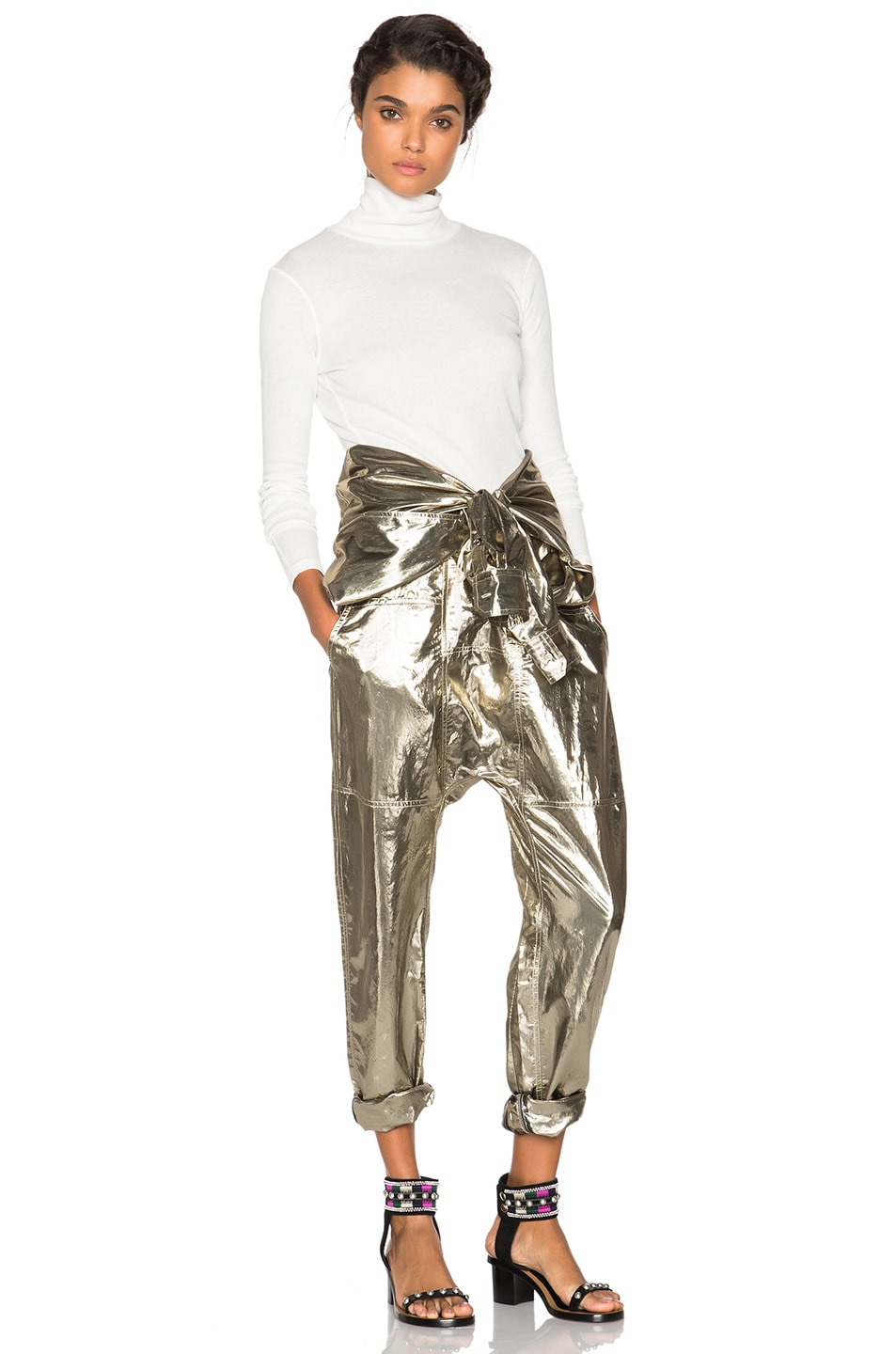 Isabel Marant Nubia Metallic Silk Jumpsuit in Gold | FWRD