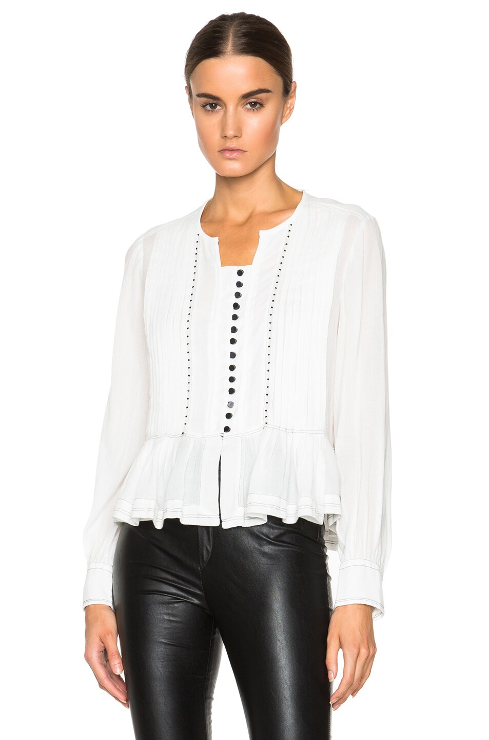 Image 1 of Isabel Marant Randal Pleated Cotton Crepe Blouse in Ecru