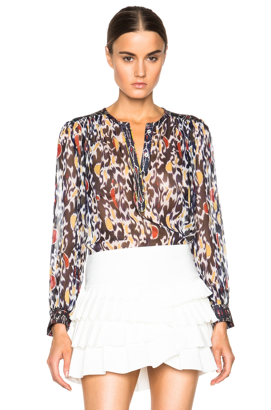 Image 1 of Isabel Marant Pilay Printed Patchwork Silk Blouse in Midnight