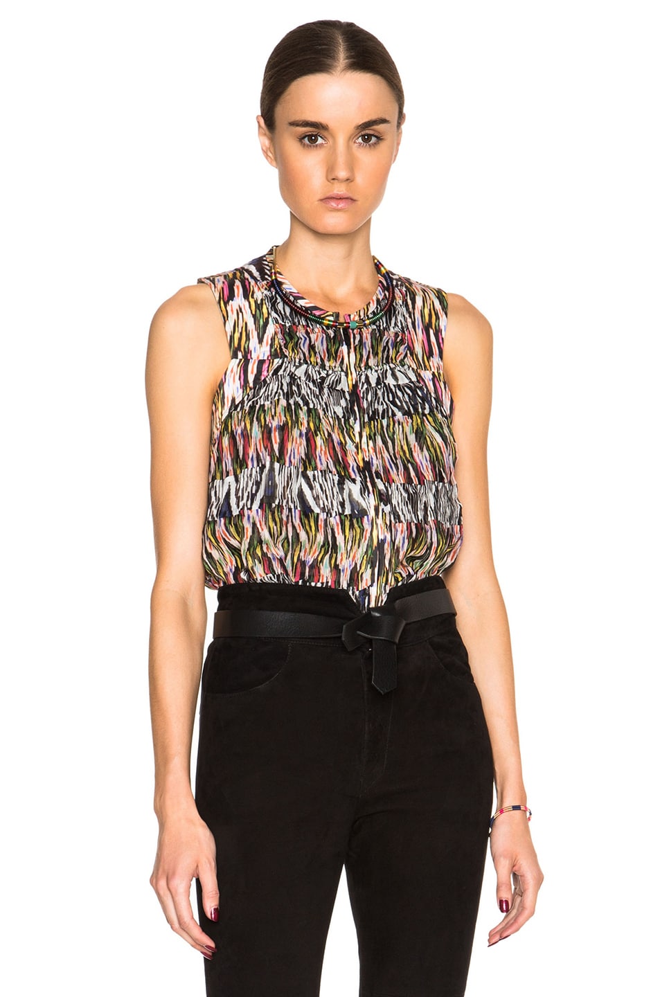 Image 1 of Isabel Marant Pleane Printed Patchwork Silk Top in Pink