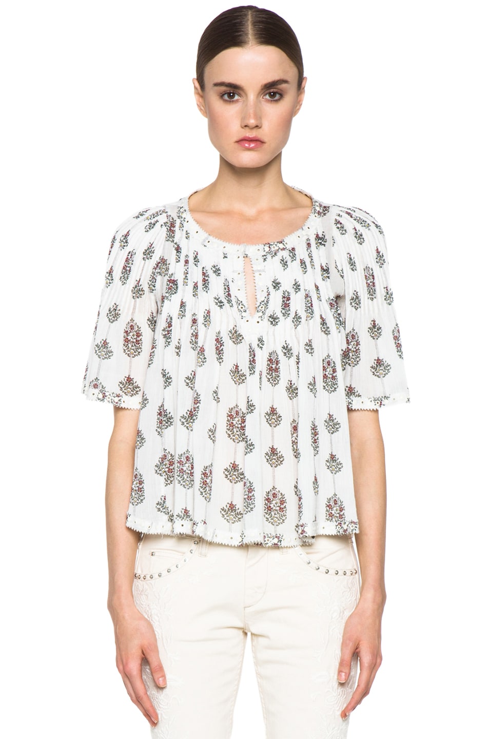 Image 1 of Isabel Marant Berit Striped Paisley Cotton Top in Cherry