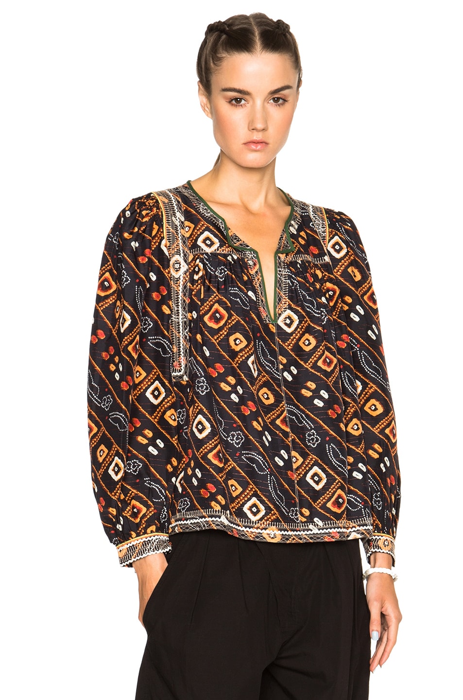 Image 1 of Isabel Marant Tyron Embroidered Printed Silk Blouse in Black