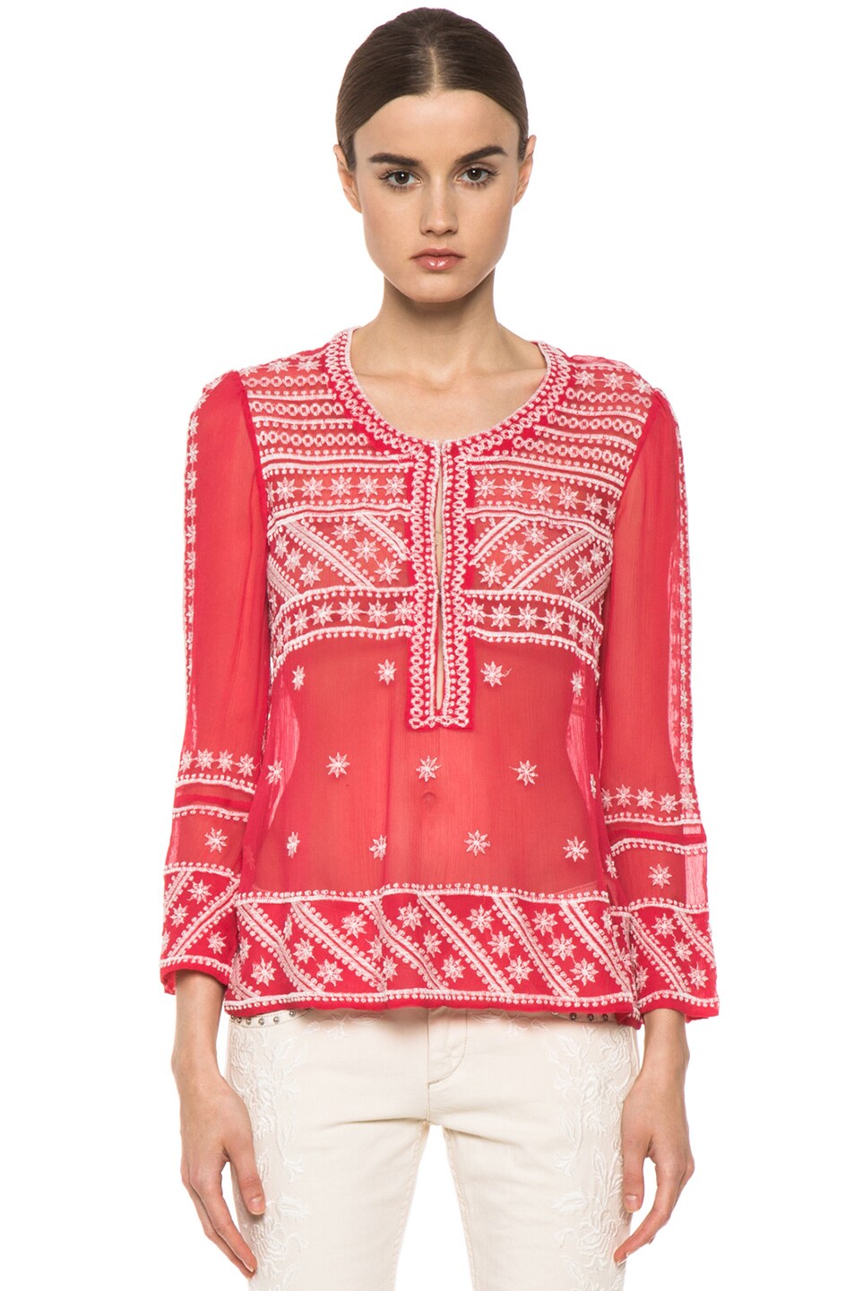Image 1 of Isabel Marant Loria Embroidered Silk Top in Red