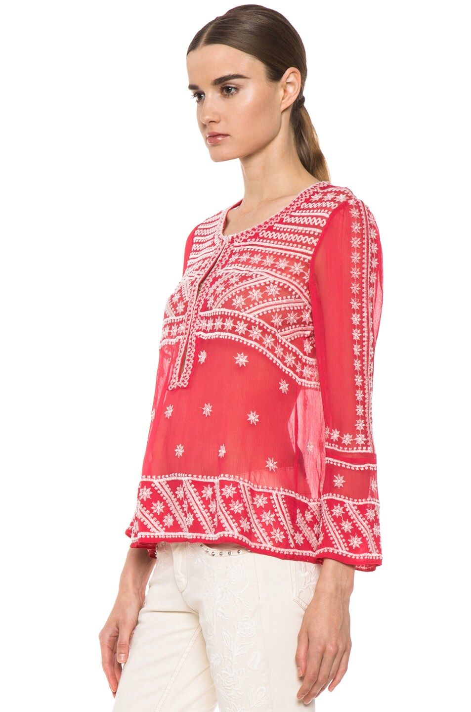 Isabel Marant Loria Embroidered Silk Top in Red | FWRD