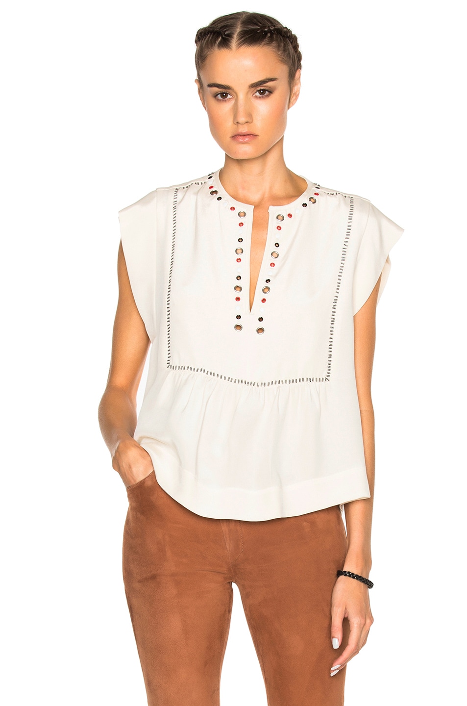 Image 1 of Isabel Marant Florent Eyelet Embroidery Top in Chalk