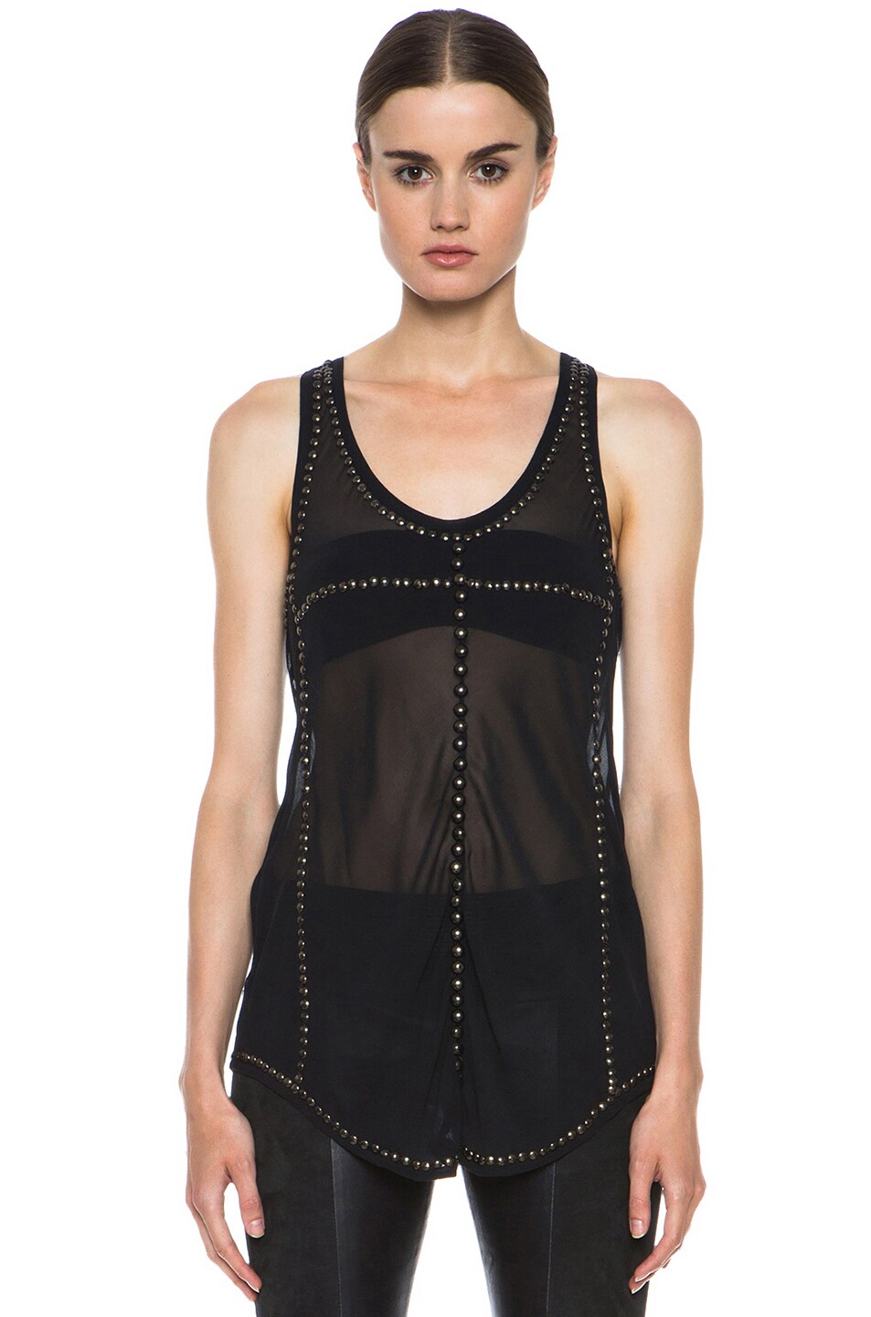 Image 1 of Isabel Marant Phil Silk Embroidered Georgette Tank in Black