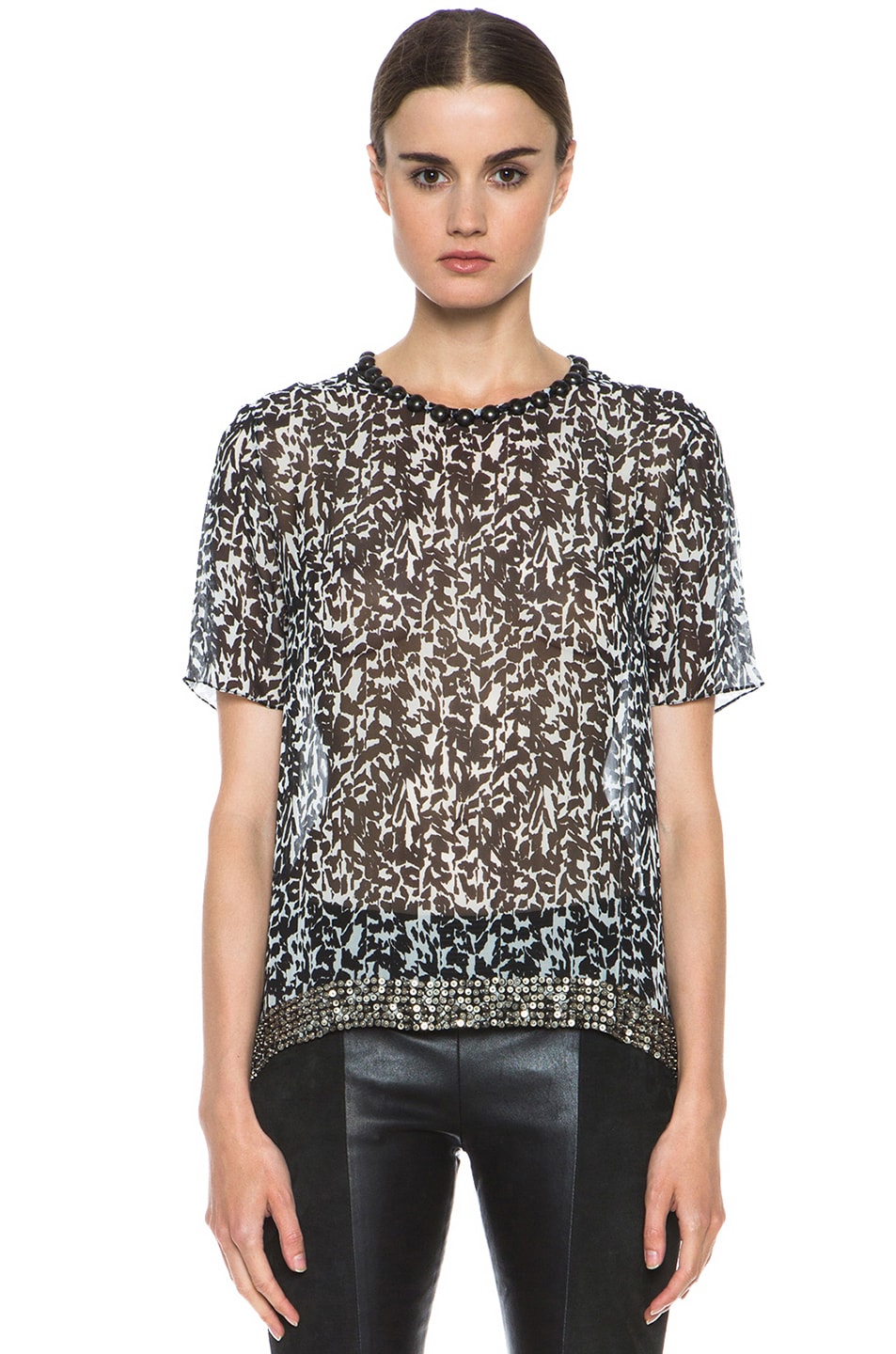 Image 1 of Isabel Marant Owen Silk Georgette Leopard Top in Black